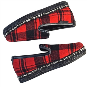 Chelsea & Violet Conie Red & Black Plaid Leather & Flannel Platform Slip…